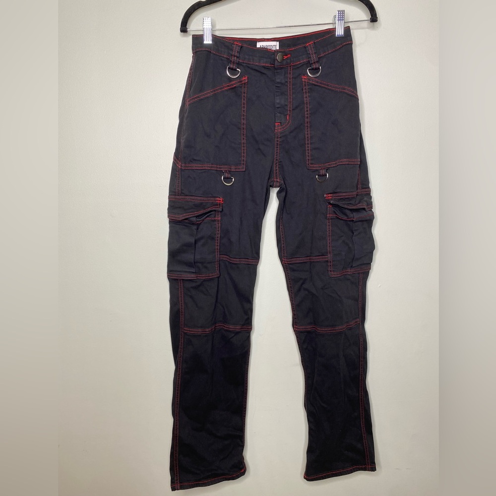 Aphrodite black and red, baggy high riseCarpenter pants, punk goth rave techno